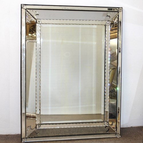 Antique Cushioned Venetian Mirror With Fanned Leaf Corners