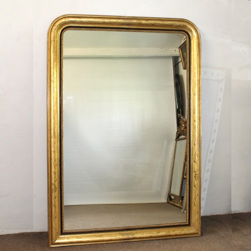 Large Antique French Etched Gilt Archtop Mirror