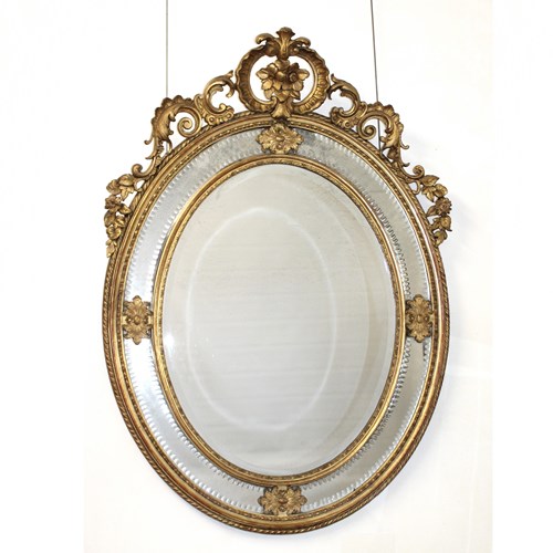 Magnificent Decorative French Antique Oval Mirror