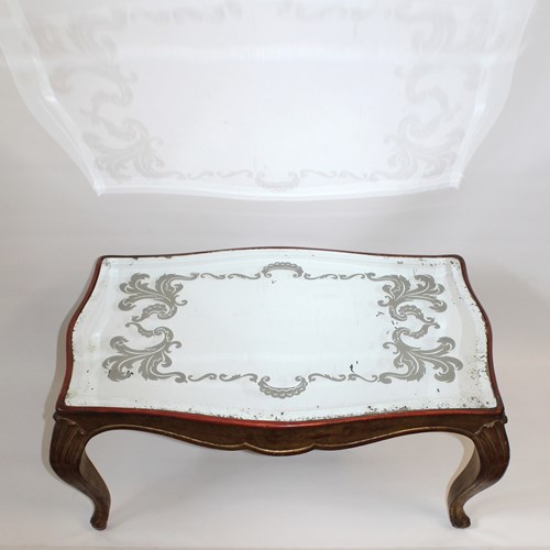 Small Vintage French Mirror-Topped Coffee Table