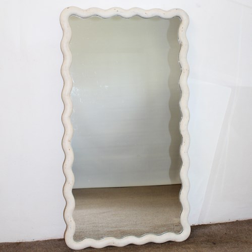 Antique French Mirror With Wavy Cream Frame