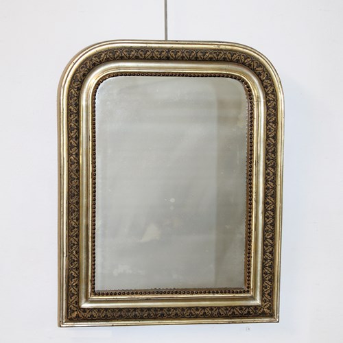 Small Antique Black And Gold French Archtop Mirror