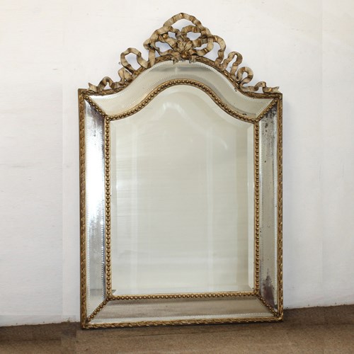 Antique French Decorative Margin Mirror With Bow 