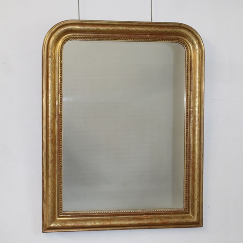 Antique French Archtop Mirror With Etched Gilt Frame