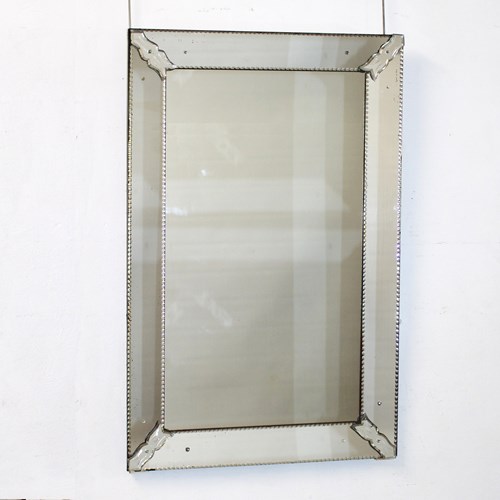 Vintage All-Glass Mirror With Scallop Cut Edges