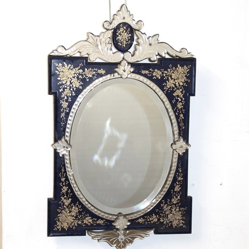 Antique Venetian Mirror With Gilt Midnight Blue Frame