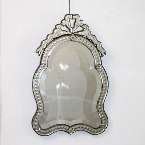 Small Antique Curvy Venetian Mirror With Bow