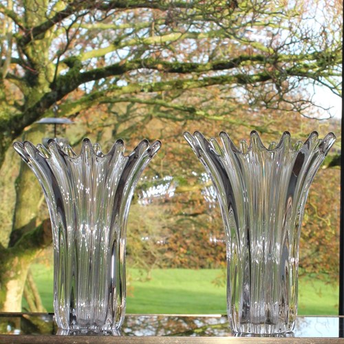 Matched Pair Of French Art Crystal Splash Vases
