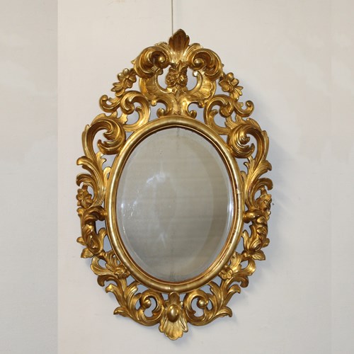 Antique French Decorative Giltwood Oval Mirror