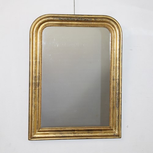 Antique French Etched Gilt Archtop Mirror
