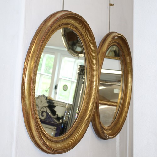 Handsome Pair Of Large Antique French Oval Mirrors