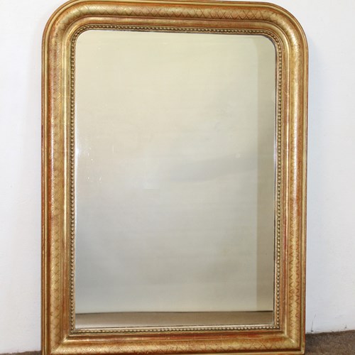 Antique French Archtop Mirror With Etched Frame
