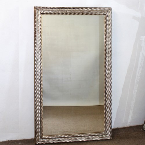 Antique French Silverleafed Mirror With Chevron Design