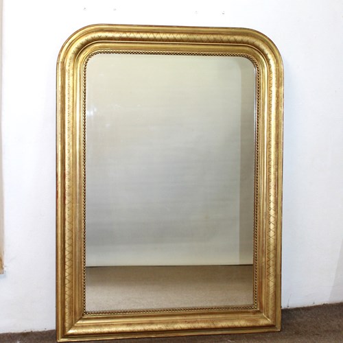Antique French Archtop Mirror With Etched Frame