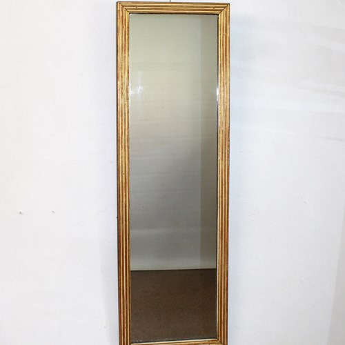 Tall Narrow Antique French Gilt Reeded Mirror
