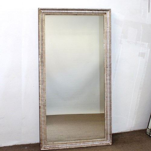 Antique French Mirror With Silver Rippled Frame