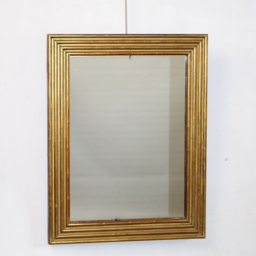 Compact Antique French Gilt Reeded Mirror