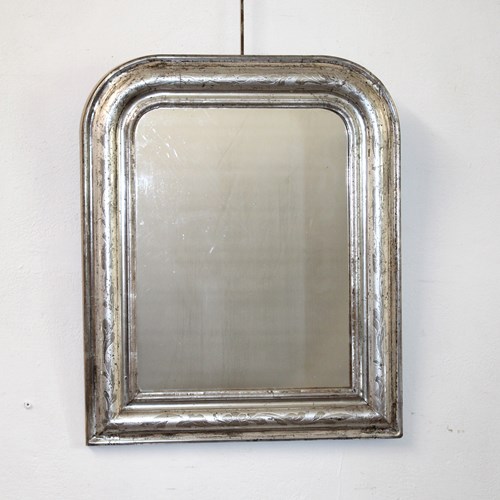 Small Antique French Silverleafed Archtop Mirror