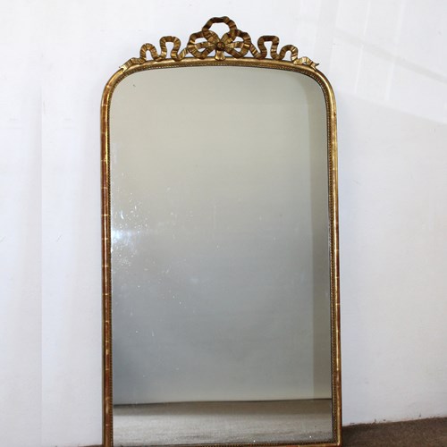 Antique French Arched Mirror With Bow Cartouche