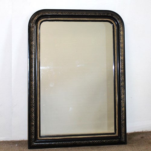 Antique French Black And Gold Archtop Mirror
