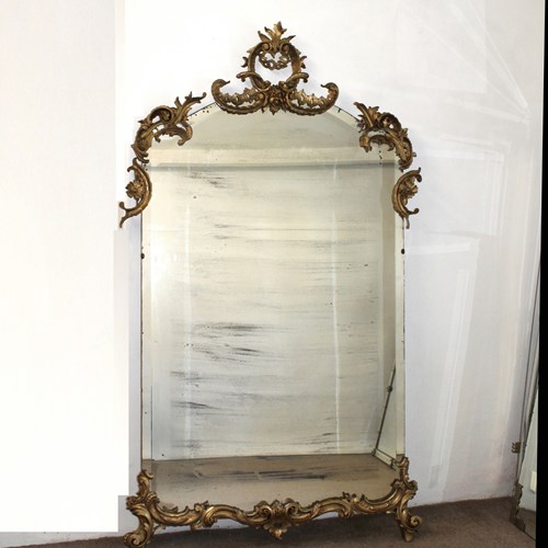 Huge Antique Italian Frameless And Giltwood Mirror