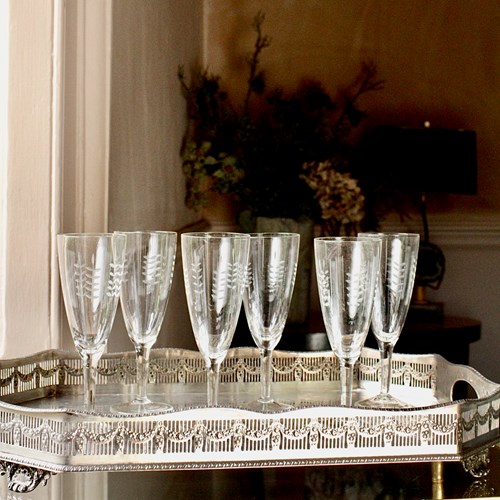 French Etched Champagne Flutes 1950'S Style