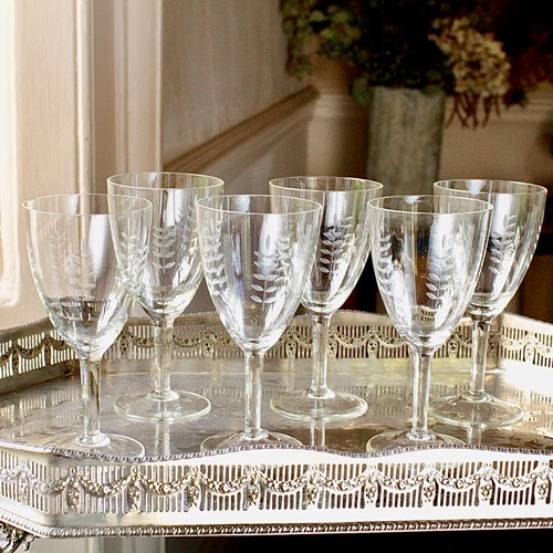 French Etched Wine Glasses 1950'S Style