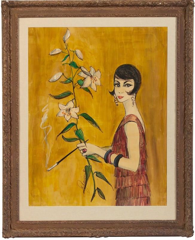 20Th Century American Illustrator 'Flapper With Lilies'-panter-hall-decorative-0-20th-century-american-illustrator-c-1960s-flapper-with-lilies-framed-main-638181280191639709.jpeg
