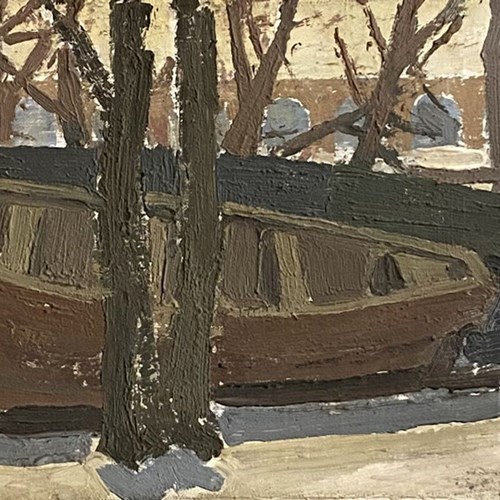20Th Century Painting 'Boats On A Shore'