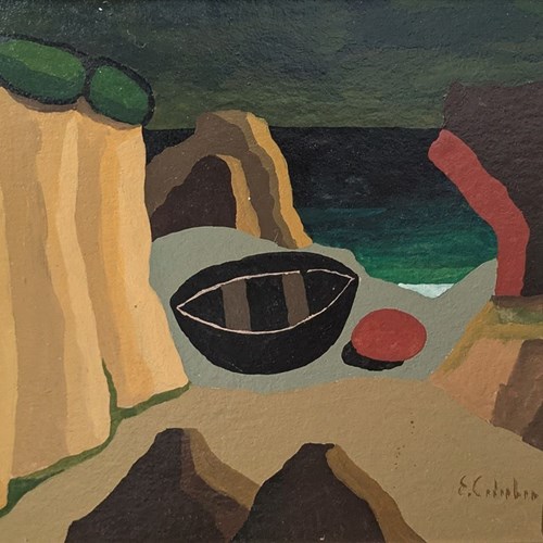 Beach Boat Under The Cliffs At Night