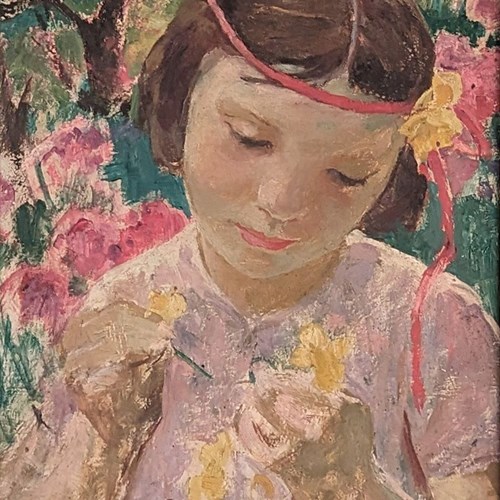 Modern British School (1880-1970) 'Young Girl Making A Buttercup Chain'