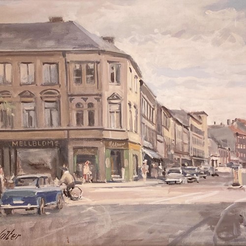 Swed. Sch C.1950 'Traffic In A Continental Street'