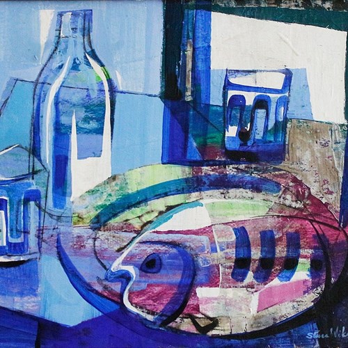 20Th Century Swedish School 'Still Life With Fish In Blue'