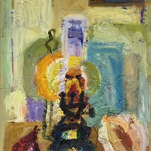 Mid Modern Painting 'Still Life Of Oil Lamp'