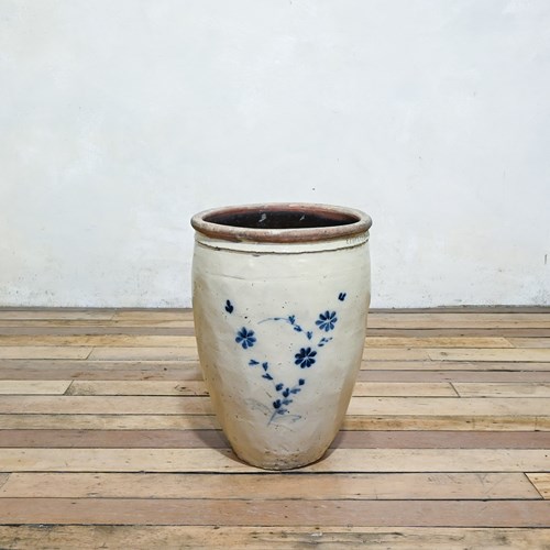 A Large Blue & White 19Th Century Ovoid Cizhou Wear Storage Jar - Planter 