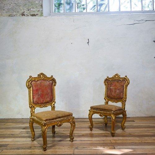 A Pair Of 18Th Century North Italian Giltwood Side Chairs