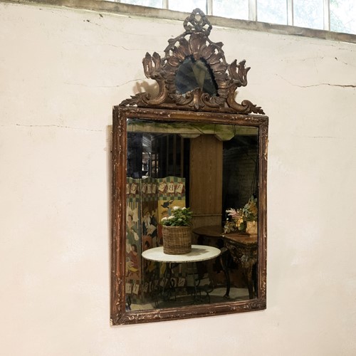 A Large 18Th Century Italian Rococo Overmantal Wall Mirror Painted 