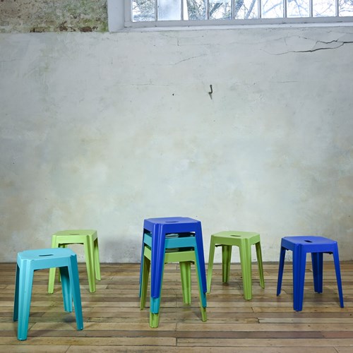A Selection Of Seven Late 20Th Century Metal Stools