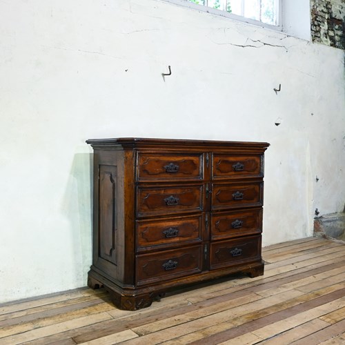 A Majestic 18Th Century North Italian Walnut Commode From The Lombardi Region