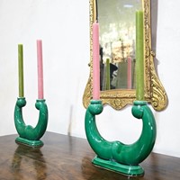 A Pair Of French Green Candlesticks - Vallauris