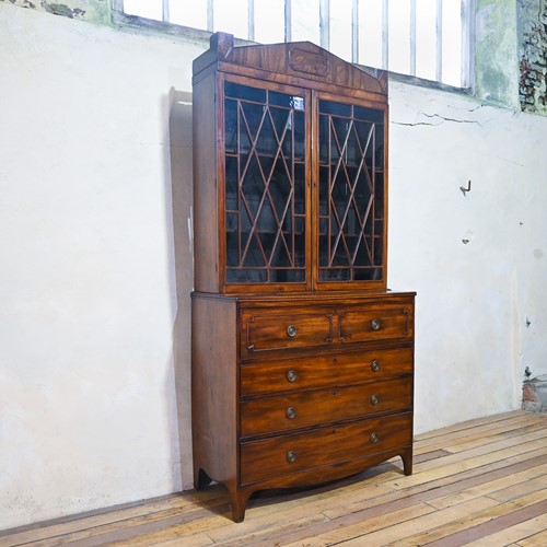 A Regency Mahogany Astral Glazed Secretaire - Bookcase