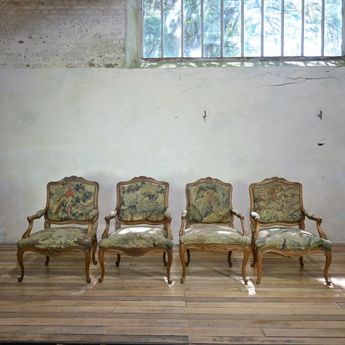 A Set Of Four 19Th Century French Louis XV Fauteuils Open Armchairs
