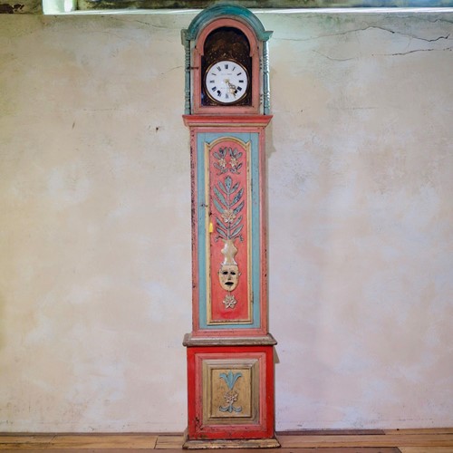 18Th Colourful Painted Portuguese Longcase Clock 