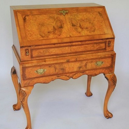 George 1St Revival Burr Walnut Bureau With Well 