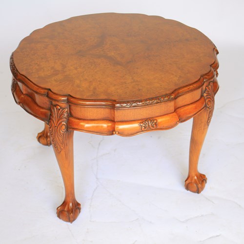 Fine Burr Walnut & Carved Coffee Table Circa 1930S