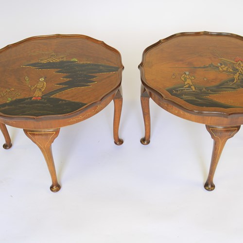 Pair Chinoiserie Decorated Walnut Coffee Tables 