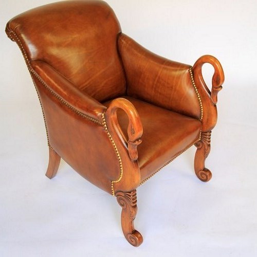 W1V Library Reading Chair With Carved Swan Head Detail  1830S