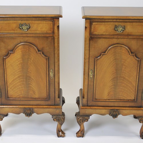 Pair Walnut Queen Anne Style Bedside Cupboards