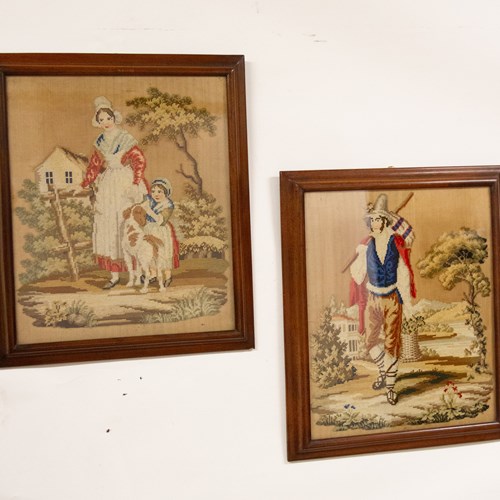 Pair Early Victorian Mahogany Framed Needlepoint Point
