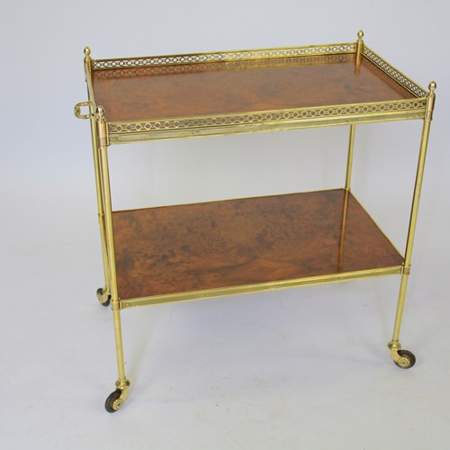 Burr Walnut & Brass Serving Trolley Circa 1920S